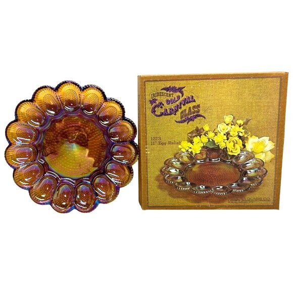 Vintage Indiana Glass Iridescent Gold Egg Dish 1213 11" - Picture 1 of 5